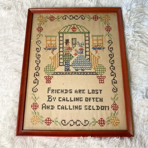 Vintage Friends Are Lost By Calling Often And Calling Seldom Framed Cross Stitch - Picture 9 of 9